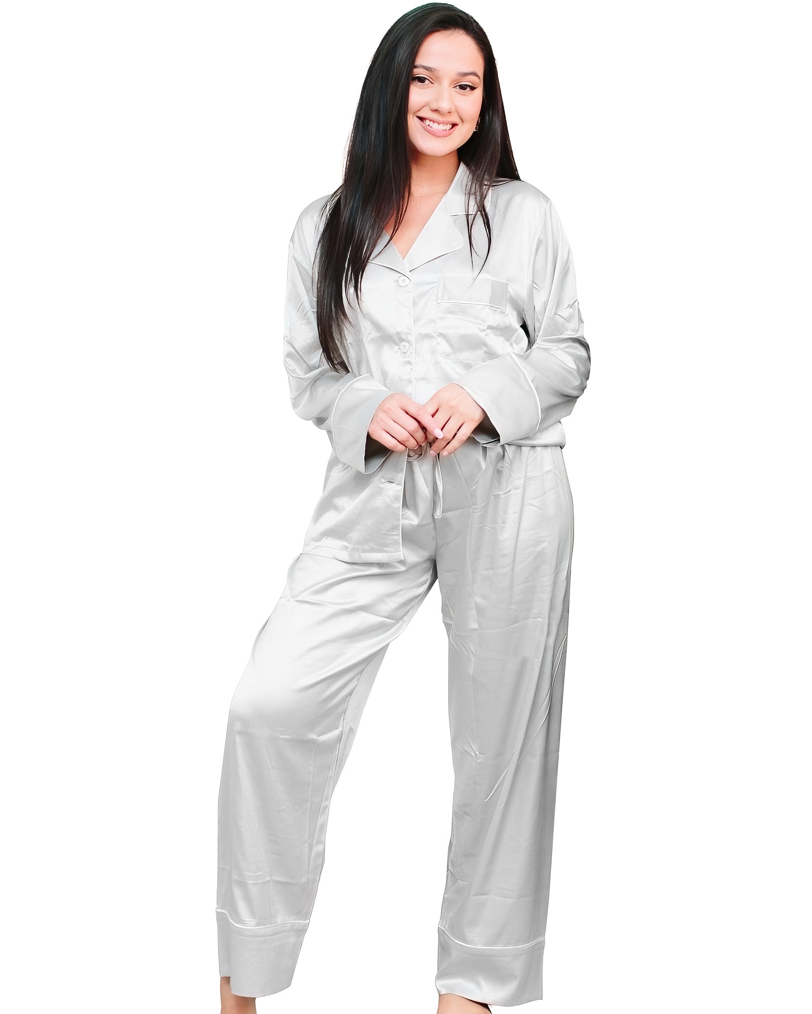 Satin Pajamas Girls Womens Silk Pyjamas 40s Pajamas Womens Satin Nightgown  Built in Bra Nightgown White : Clothing, Shoes & Jewelry 