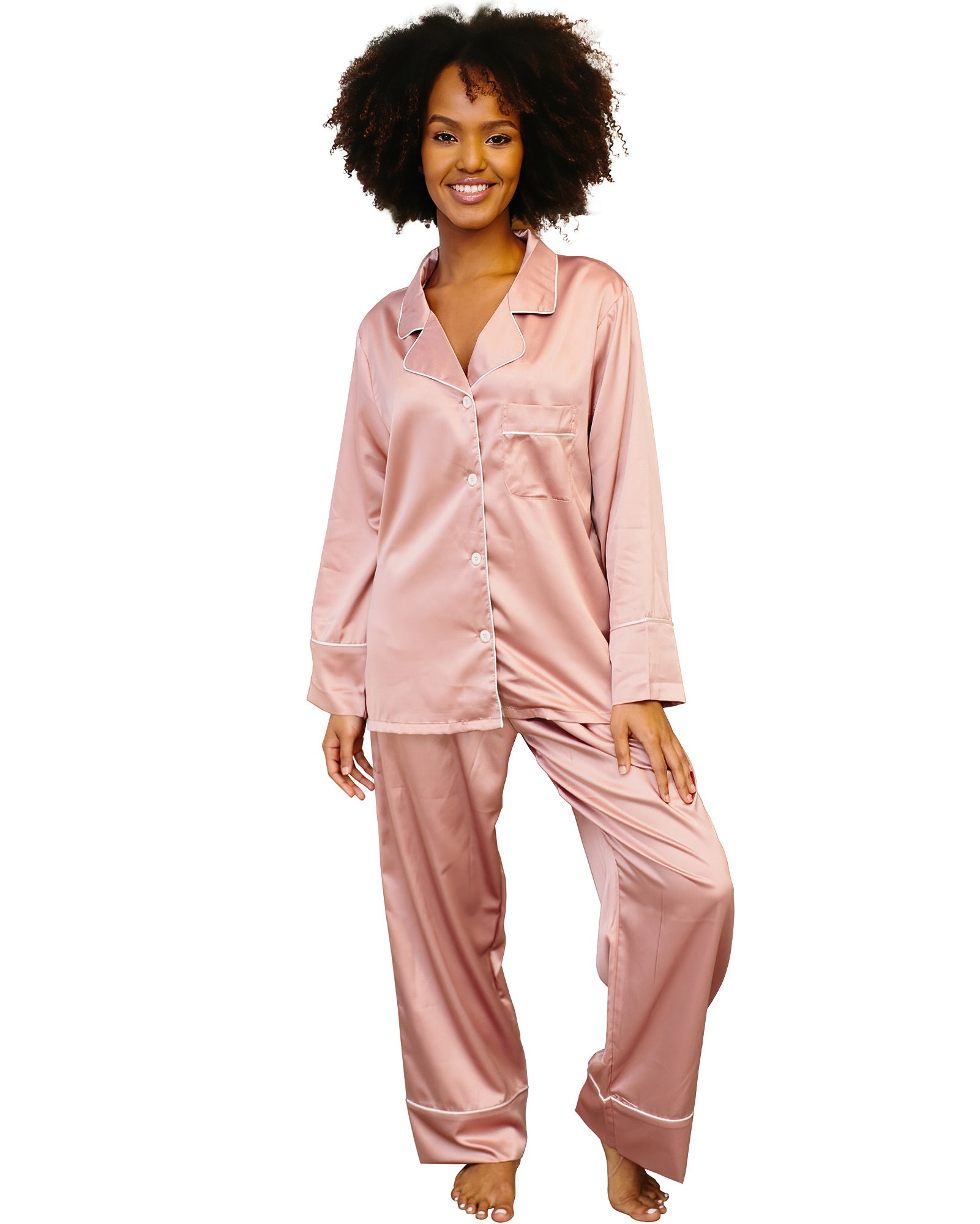 Belle Heure Women's Silk Satin Classic Long Sleeve Pajamas Button down  Silky Floral Animals Pattern Set Loungewear Sleepwear, Cherry Beige, Medium  : : Clothing, Shoes & Accessories